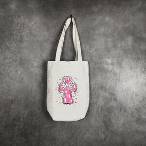 Women's Pink Silver White Glitter Look Cross DTF Custom Tote Bag